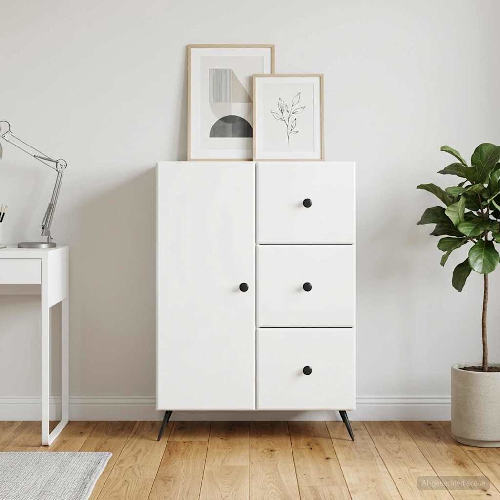 Sideboard High Gloss White 66 x 34.5 x 90 cm Engineered Wood