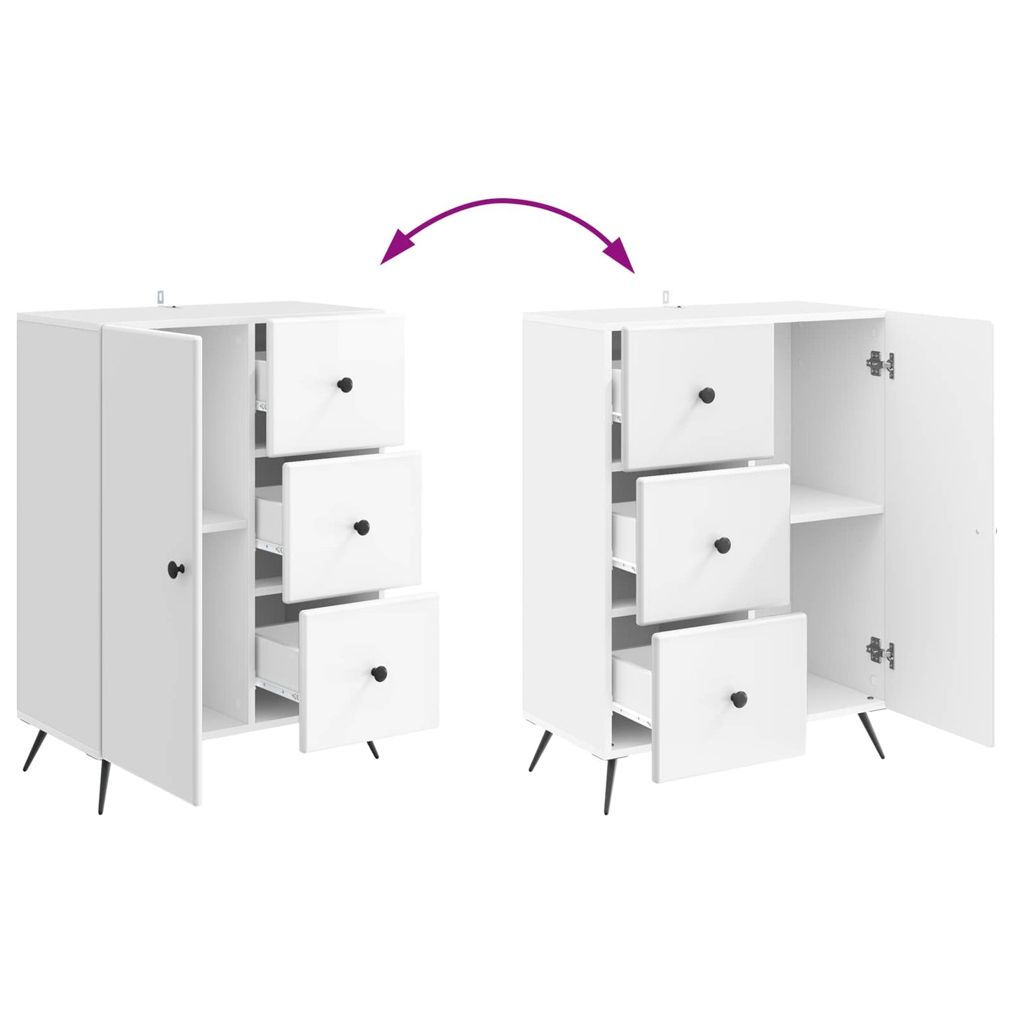 Sideboard High Gloss White 66 x 34.5 x 90 cm Engineered Wood