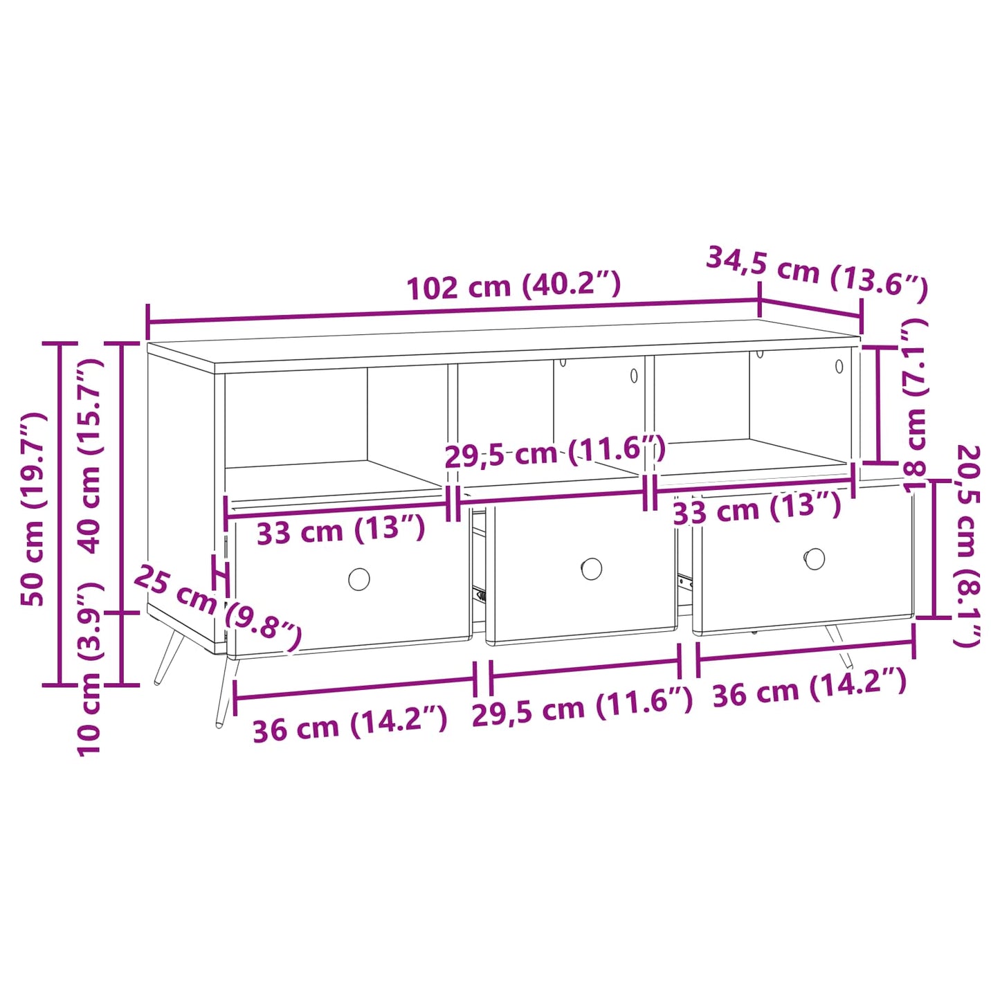 TV Cabinet Smoked Oak 102 x 34.5 x 50 cm Engineered Wood