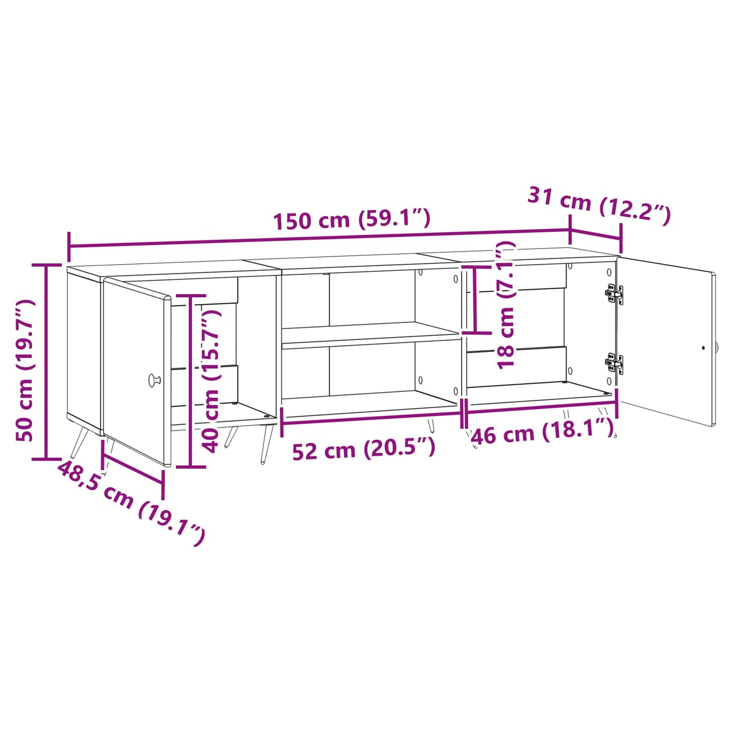 TV Cabinet Sonoma Oak 150 x 31 x 50 cm Engineered Wood