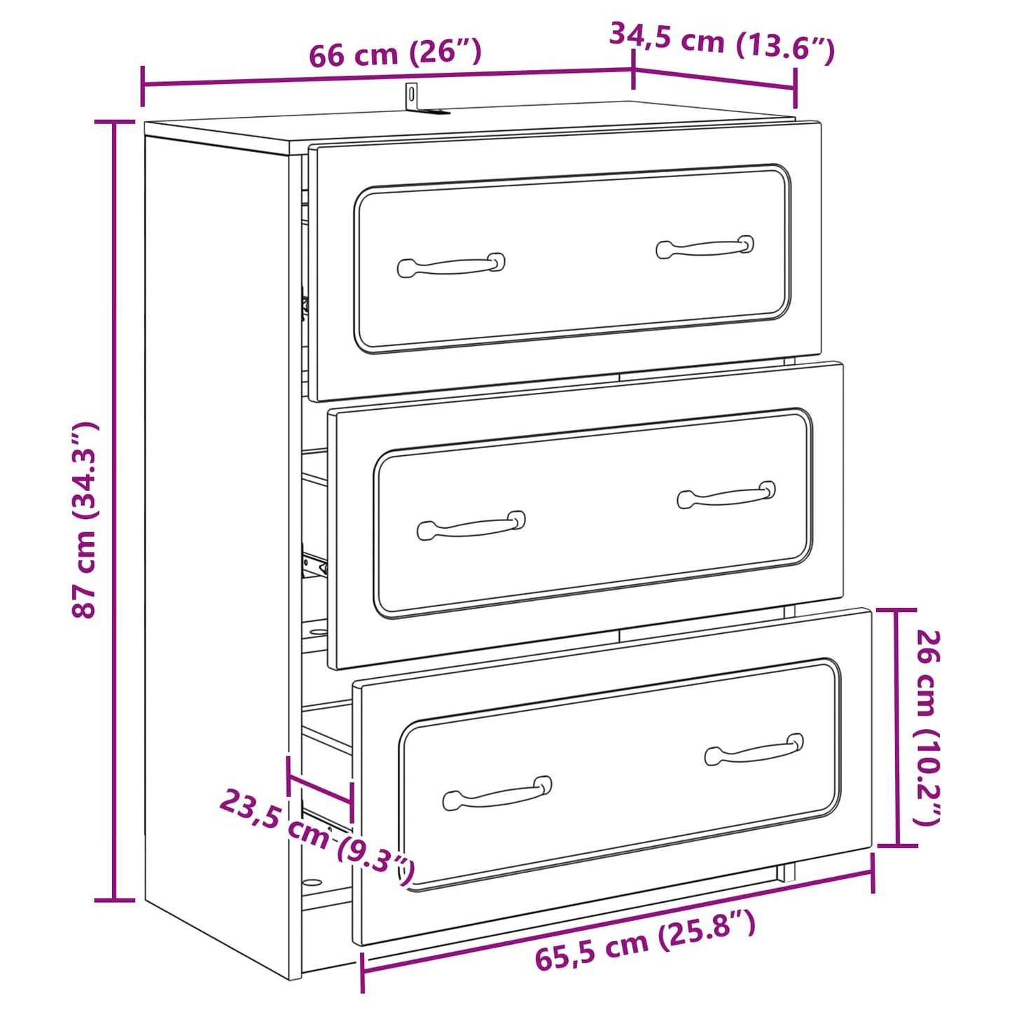 Drawer Cabinet Concrete Grey 66 x 34.5 x 87 cm Engineered Wood