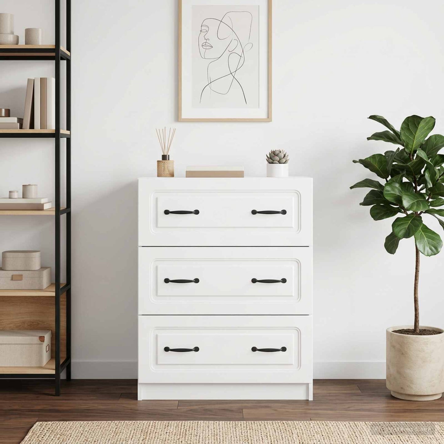Drawer Cabinet High Gloss White 66 x 34.5 x 87 cm