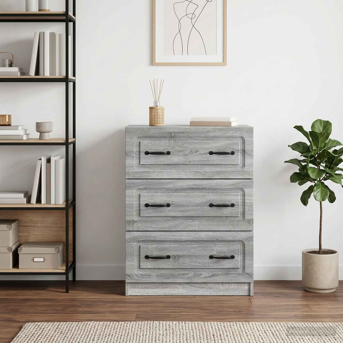 Drawer Cabinet 66 x 34.5 x 87 cm Engineered Wood Grey Sonoma