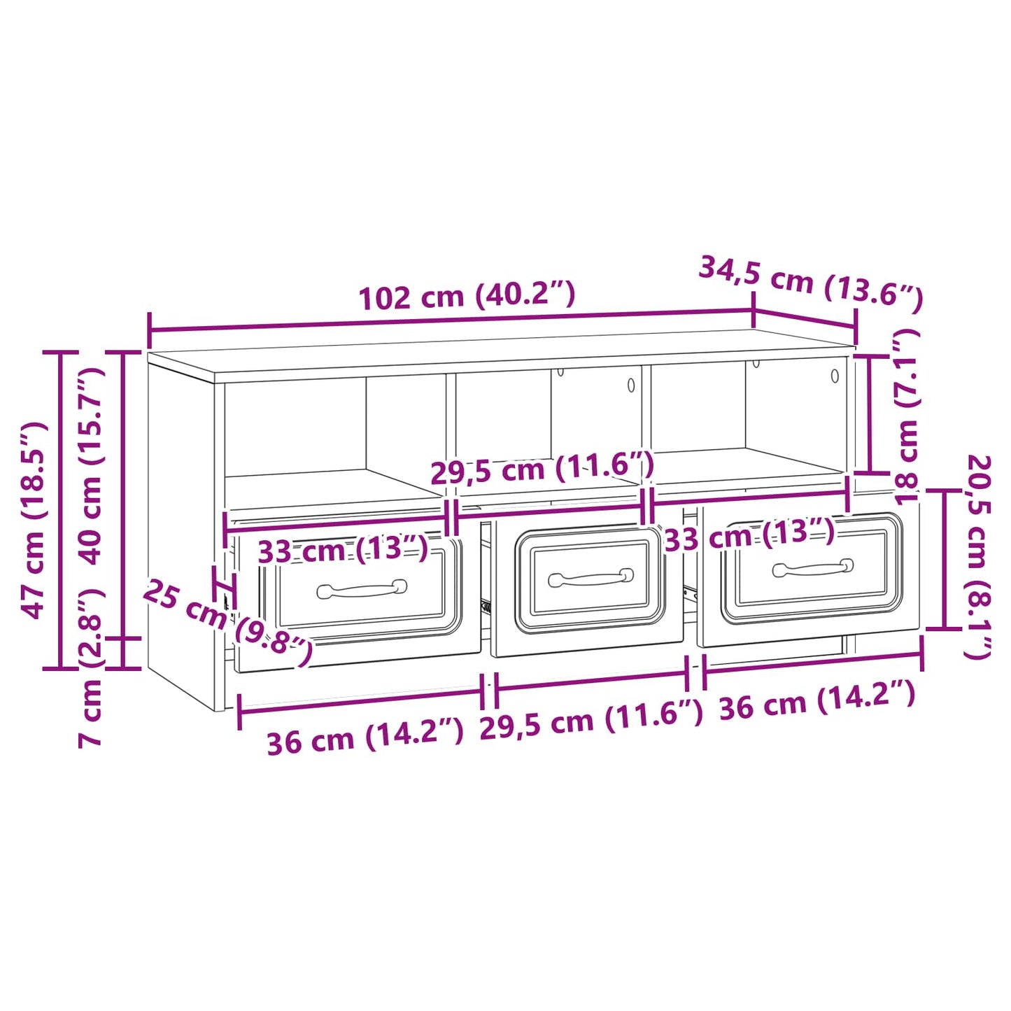 TV Cabinet Grey Sonoma 102 x 34.5 x 47 cm Engineered Wood