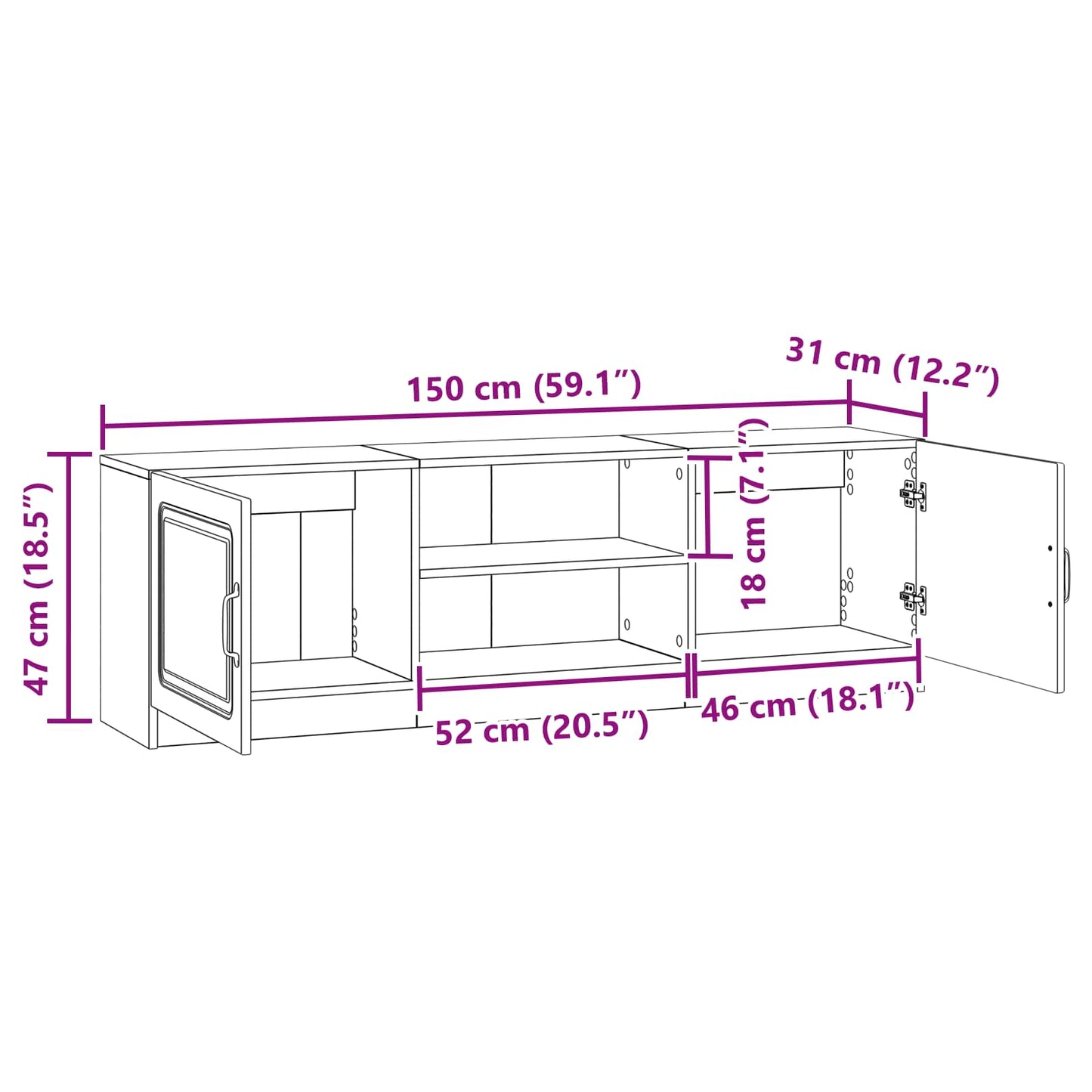 TV Cabinet Smoked Oak 150 x 31 x 47 cm Engineered Wood