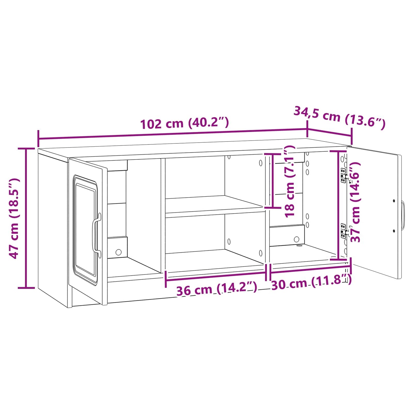 TV Cabinet Concrete Grey 102 x 34.5 x 47 cm Engineered Wood