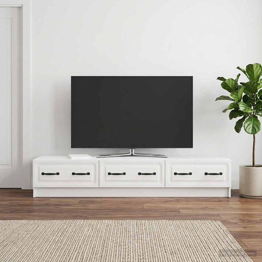TV Cabinet 147 x 34.5 x 27 cm High Gloss White Engineered Wood