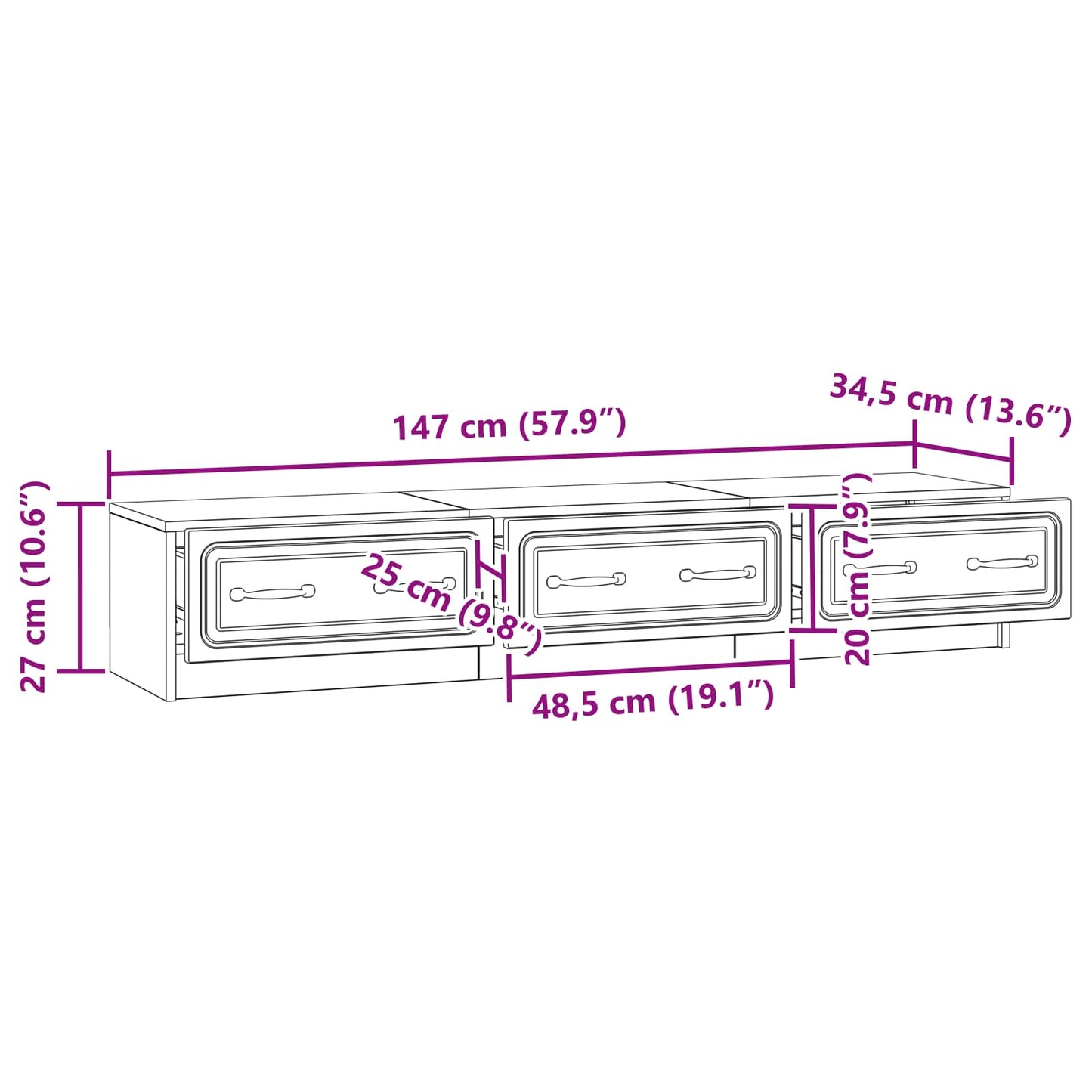 TV Cabinet High Gloss White 147 x 34.5 x 27 cm Engineered Wood