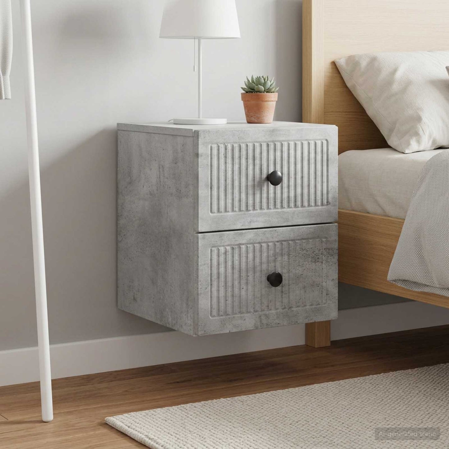 Wall-Mounted Bedside Cabinet with Drawer 2 pcs Concrete Grey