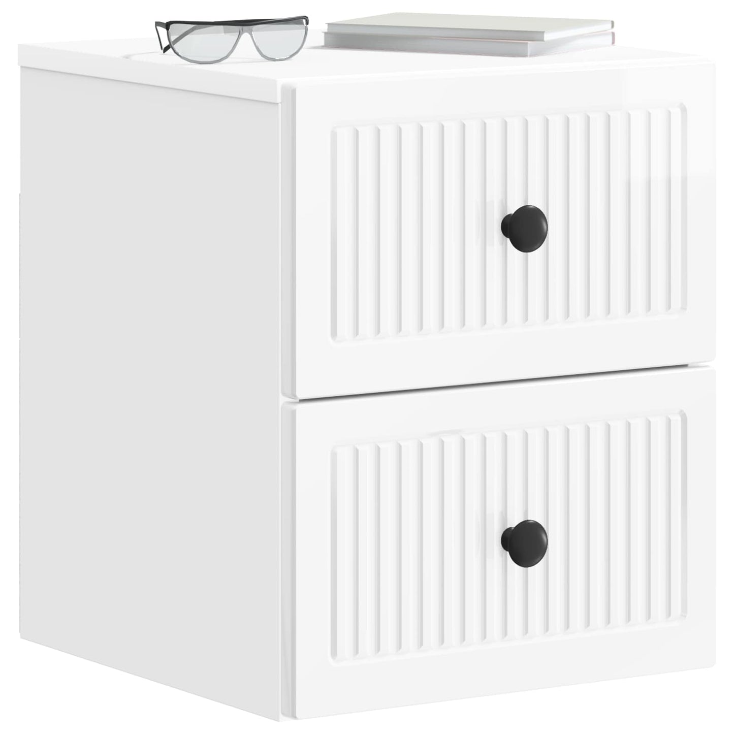 Wall-Mounted Bedside Cabinet with Drawer 2 pcs High Gloss White
