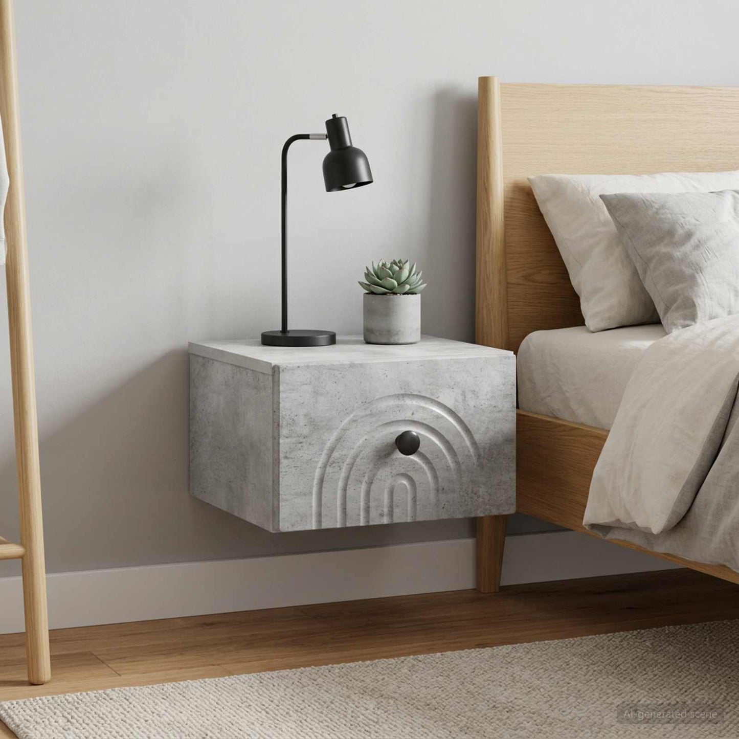 Wall-Mounted Bedside Cabinet with Drawer 2 pcs Concrete Grey