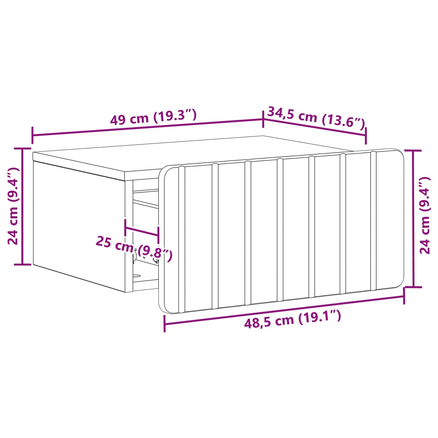 Wall-Mounted Bedside Cabinet Concrete Grey 49 x 34.5 x 24 cm