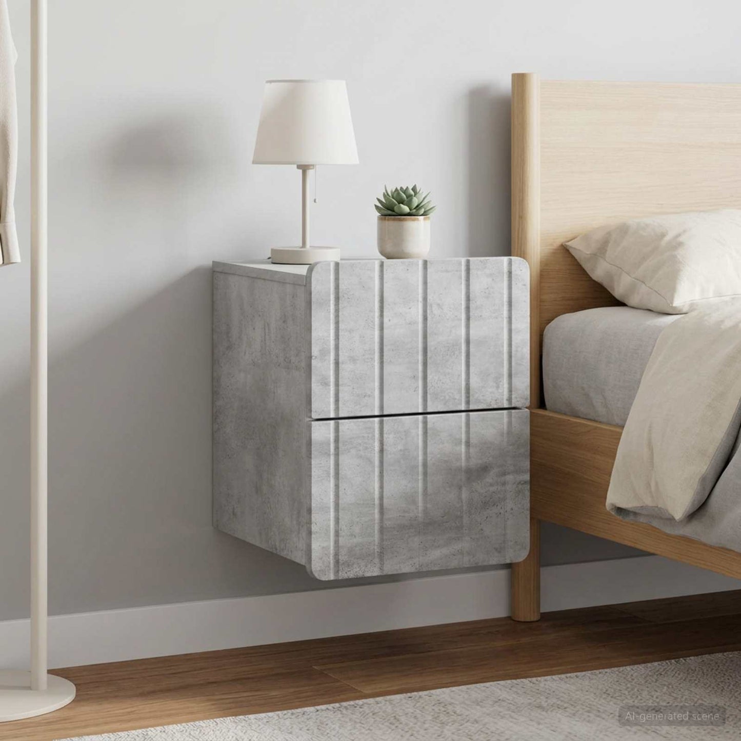 Wall-Mounted Bedside Cabinet with Drawer 2 pcs Concrete Grey