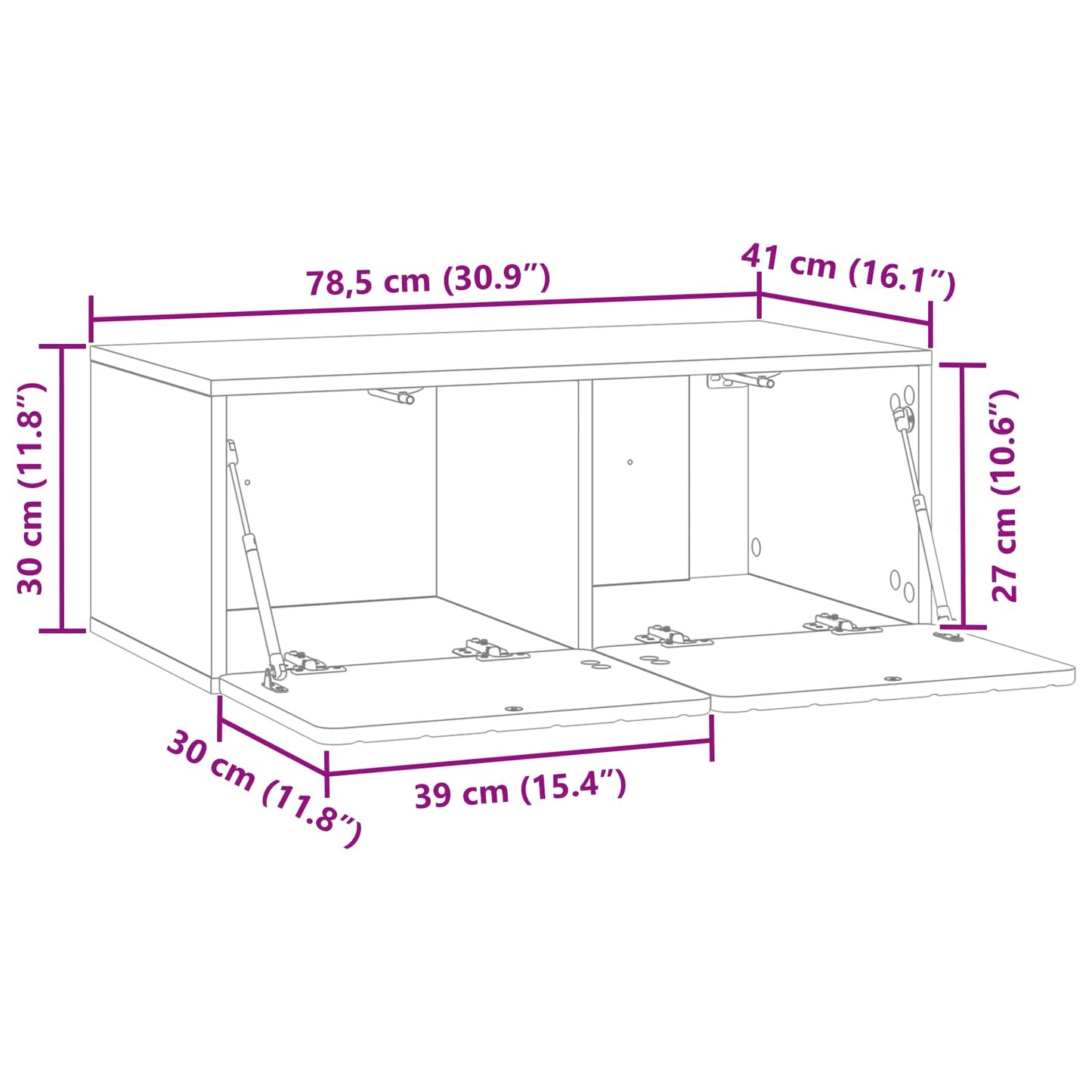 Wall-Mounted TV Cabinet 78.5 x 41 x 30 cm Concrete Grey