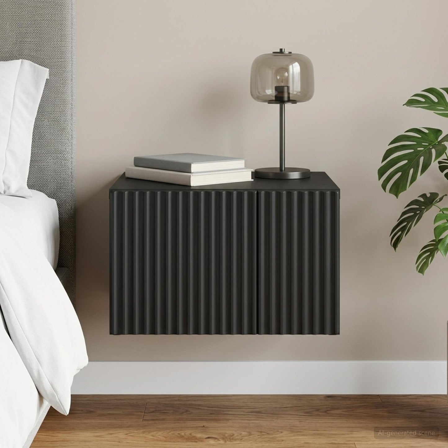 Wall-Mounted Bedside Cabinet Black 33 x 34.5 x 20 cm