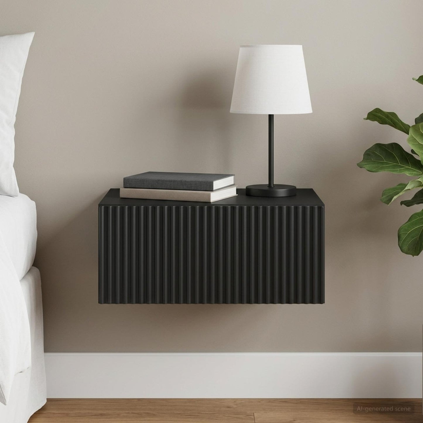 Wall-Mounted Bedside Cabinet Black 49 x 34.5 x 20 cm