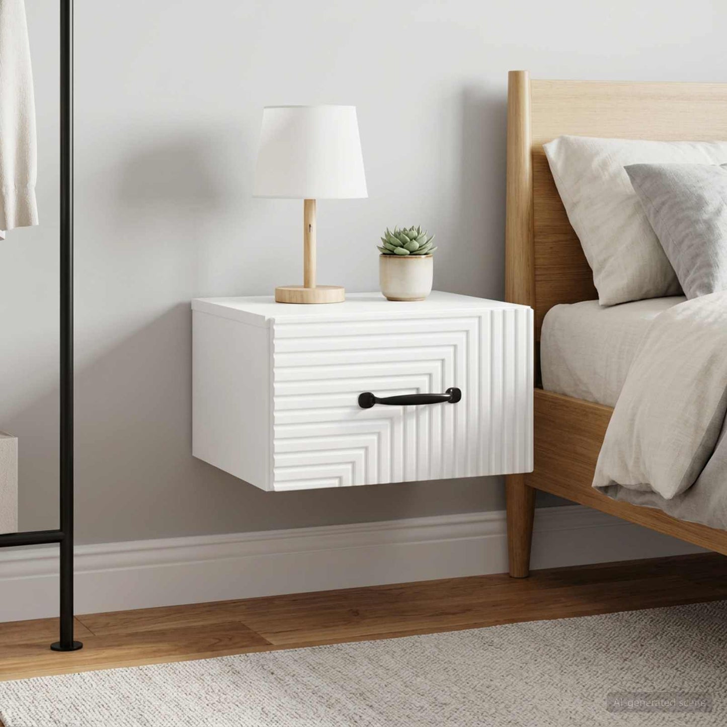 Wall-Mounted Bedside Cabinet with Drawer 2 pcs High Gloss White
