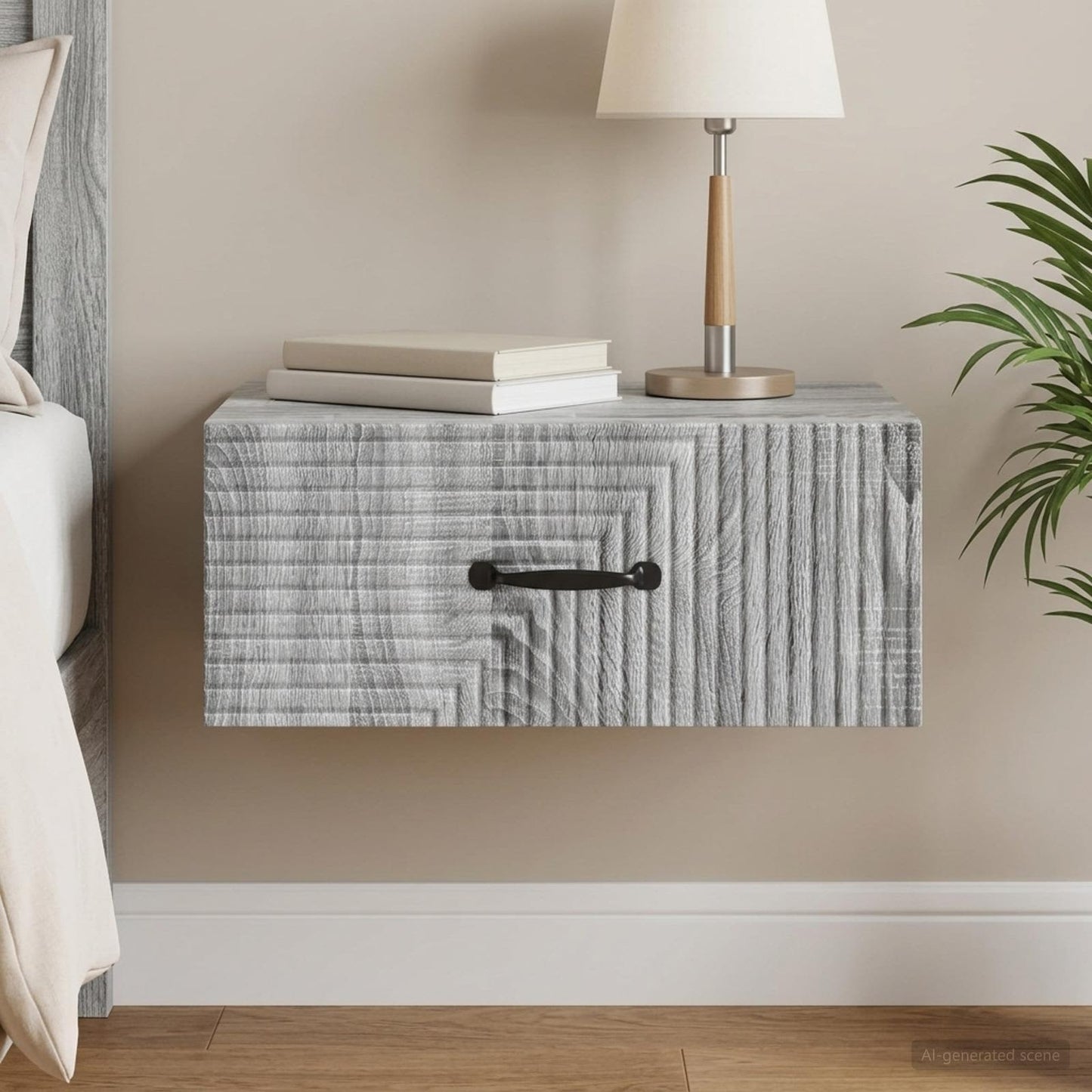 Wall-Mounted Bedside Cabinet Grey Sonoma 49 x 34.5 x 20 cm