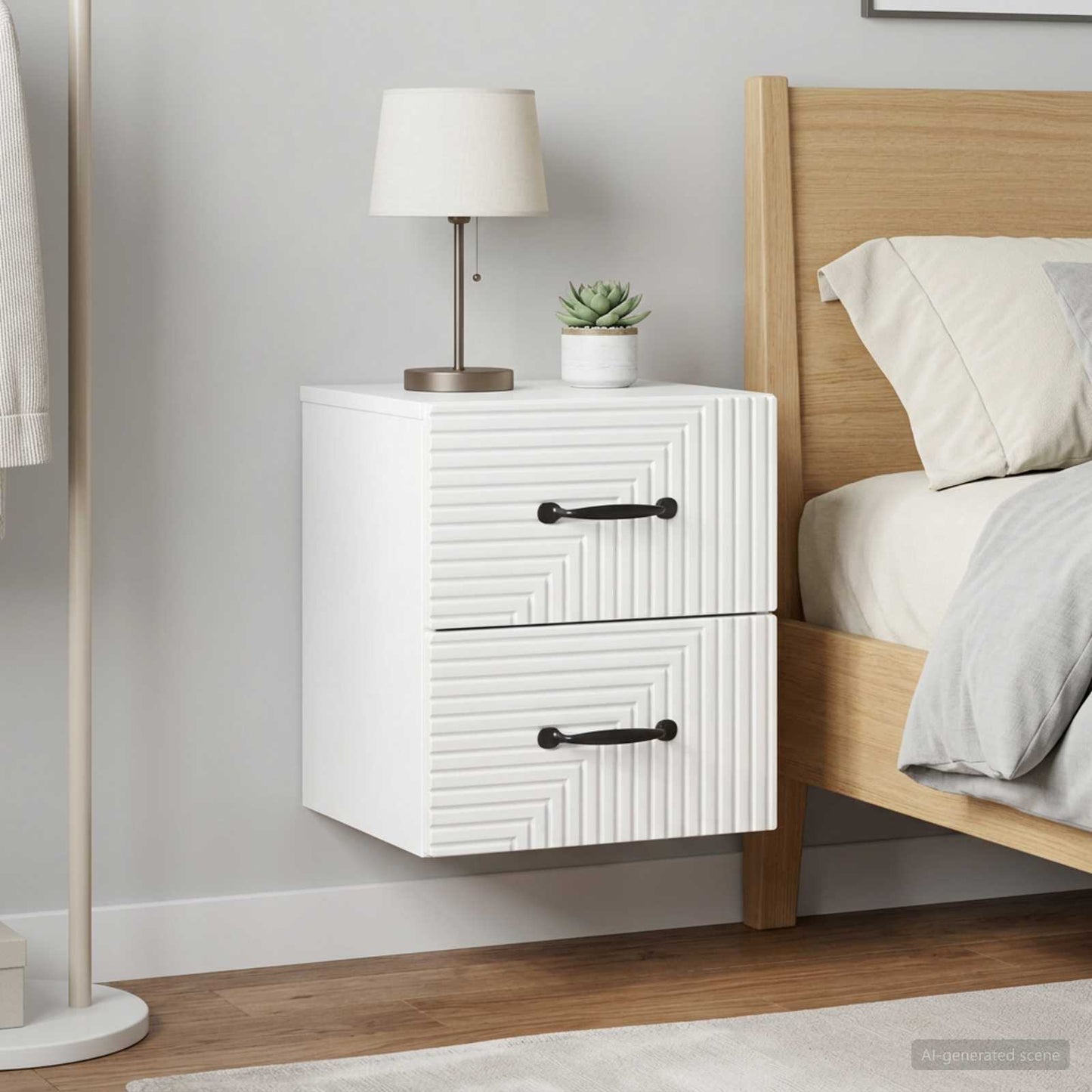 Wall-Mounted Bedside Cabinet with Drawer 2 pcs High Gloss White