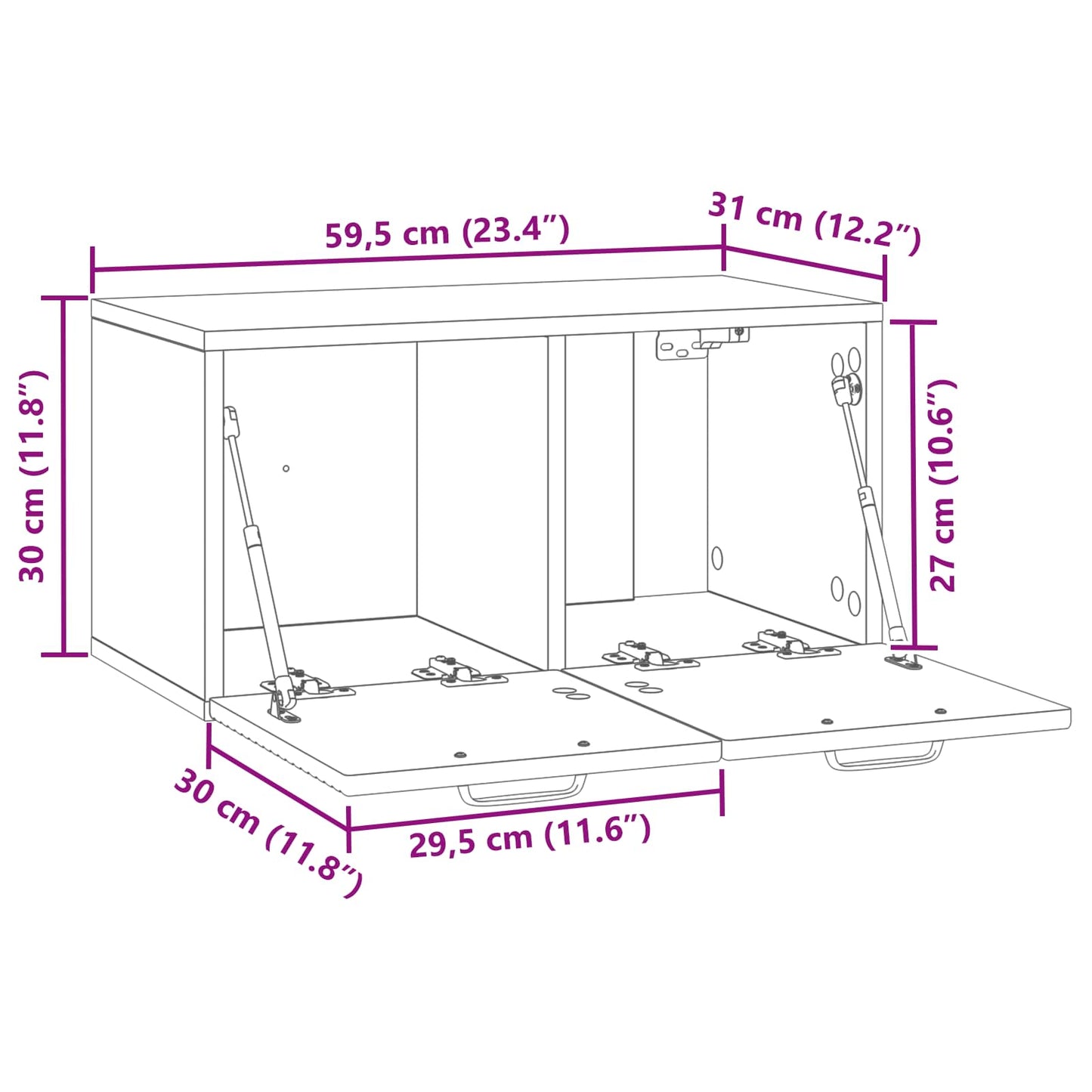Wall-Mounted TV Cabinet Grey Sonoma 59.5 x 31 x 30 cm