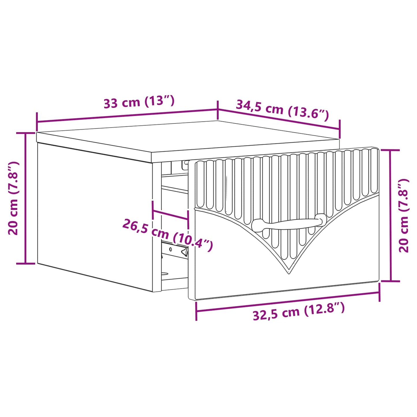 Wall-Mounted Bedside Cabinet High Gloss White 34.5 x 33 x 20 cm