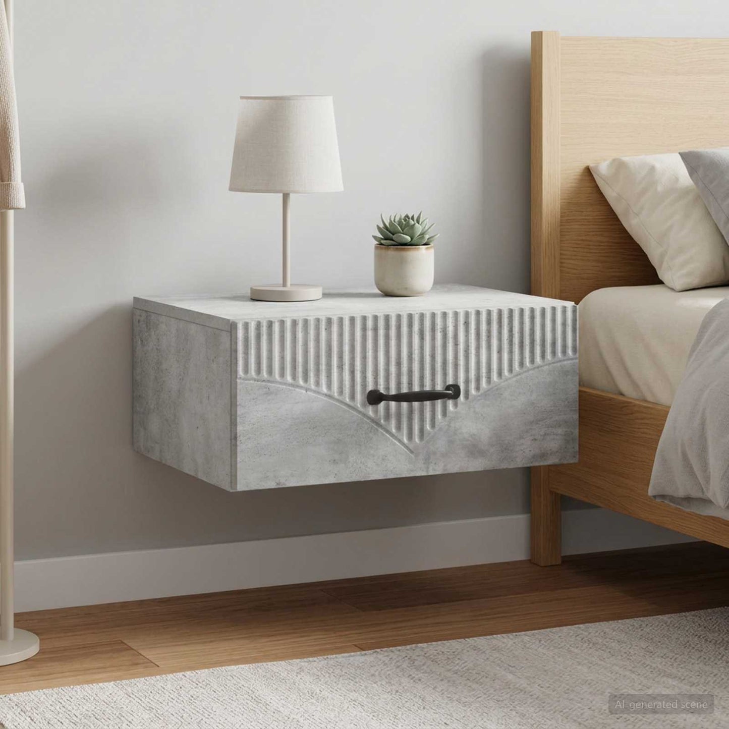 Wall-Mounted Bedside Cabinet with Drawer 2 pcs Concrete Grey
