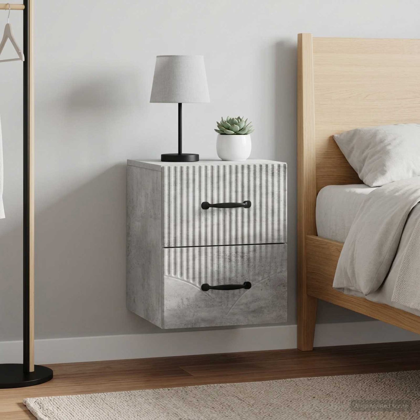 Wall-Mounted Bedside Cabinet with Drawer 2 pcs Concrete Grey