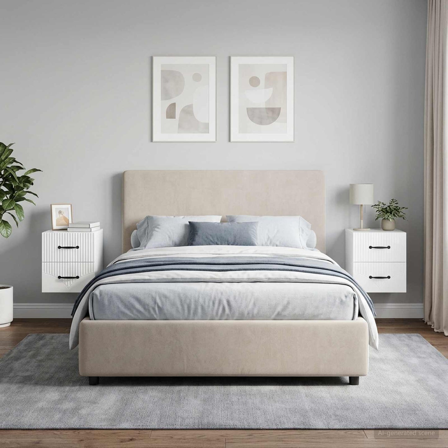 Wall-Mounted Bedside Cabinet with Drawer 2 pcs High Gloss White