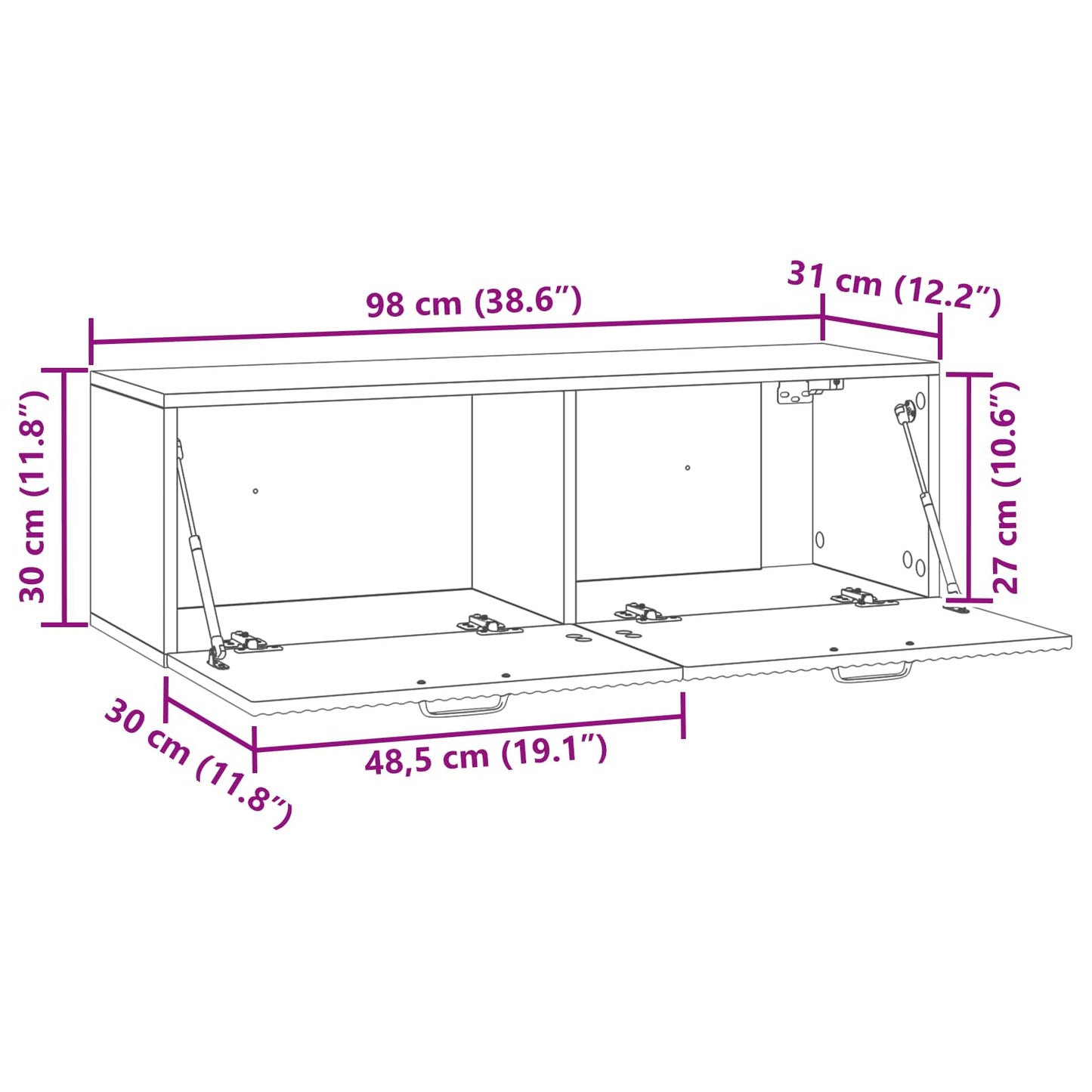 Wall-Mounted TV Cabinet Grey Sonoma 98 x 31 x 30 cm