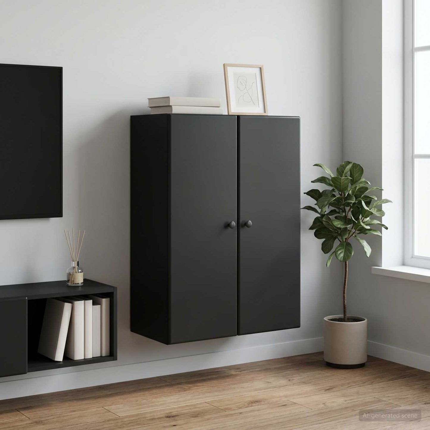 Wall-Mounted Cabinet Black 66 x 34.5 x 90 cm Engineered Wood