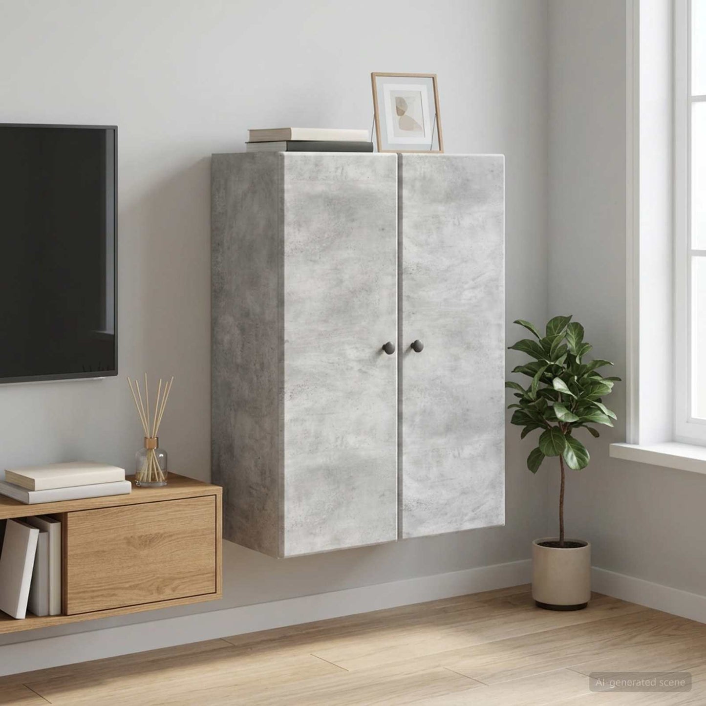 Wall-Mounted Cabinet Concrete Grey 66 x 34.5 x 90 cm