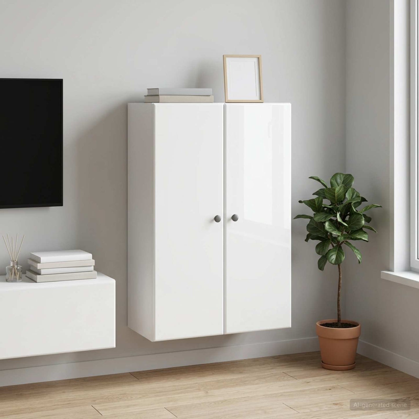 Wall-Mounted Cabinet High Gloss White 66 x 34.5 x 90 cm
