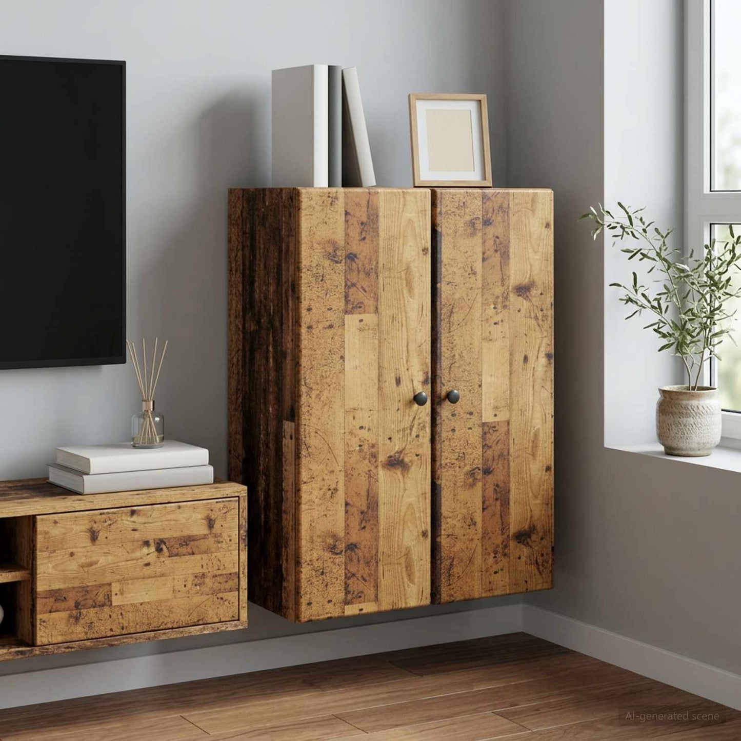 Wall-Mounted Cabinet Old Wood 66 x 34.5 x 90 cm Engineered Wood