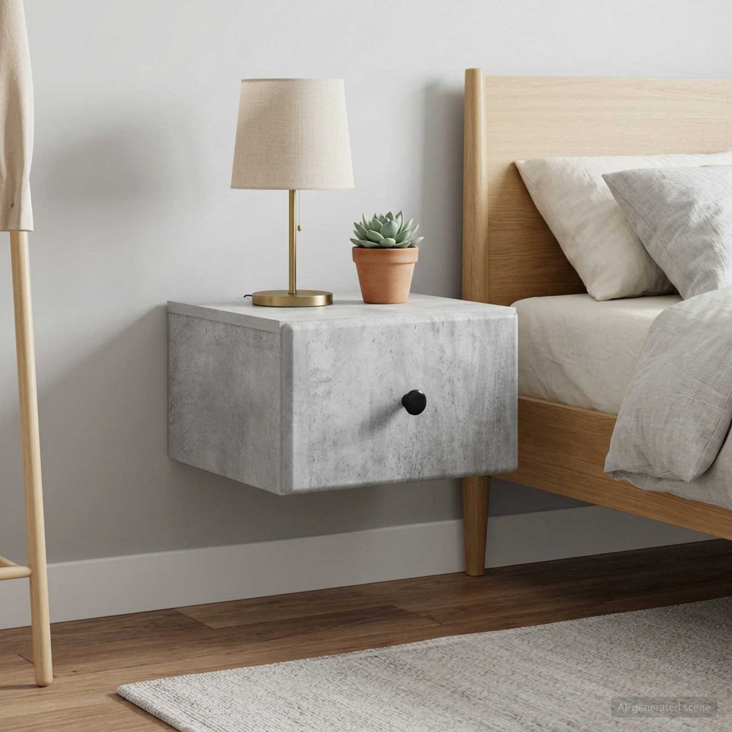 Wall-Mounted Bedside Cabinet with Drawer 2 pcs Concrete Grey