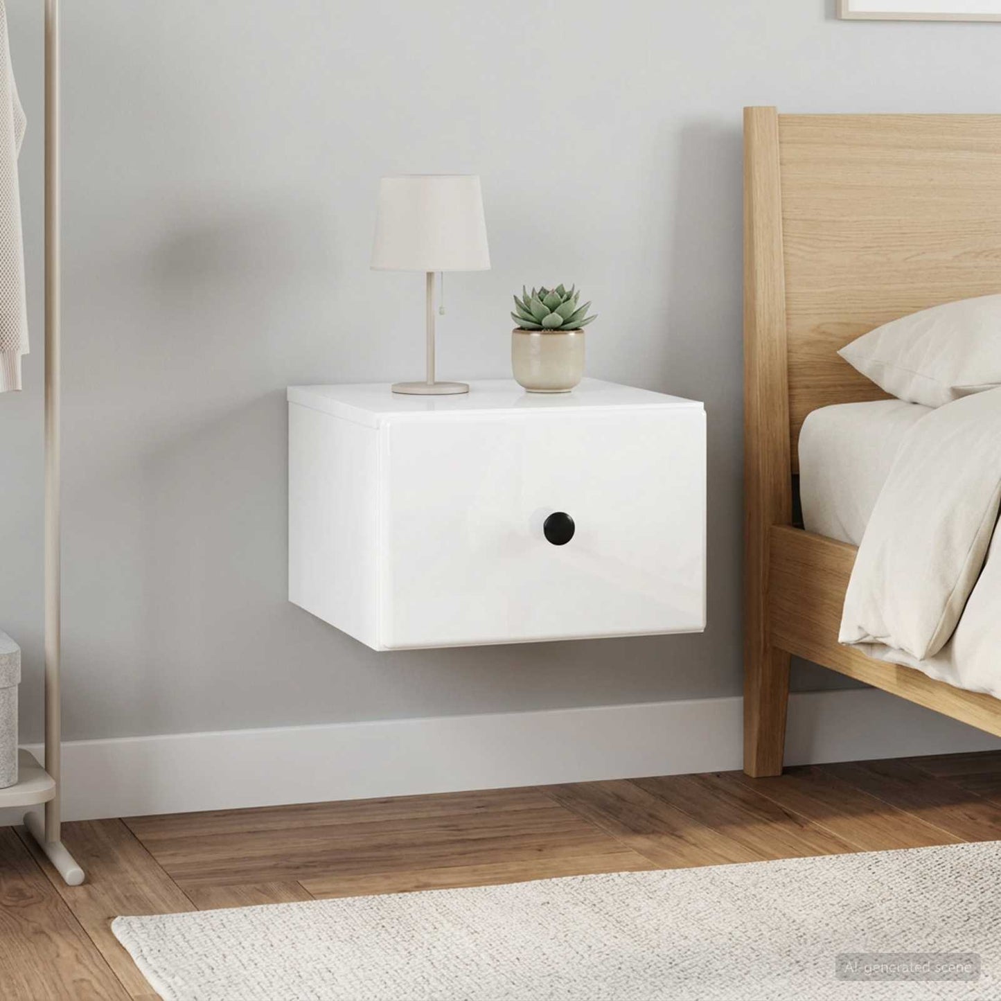 Wall-Mounted Bedside Cabinet with Drawer 2 pcs High Gloss White
