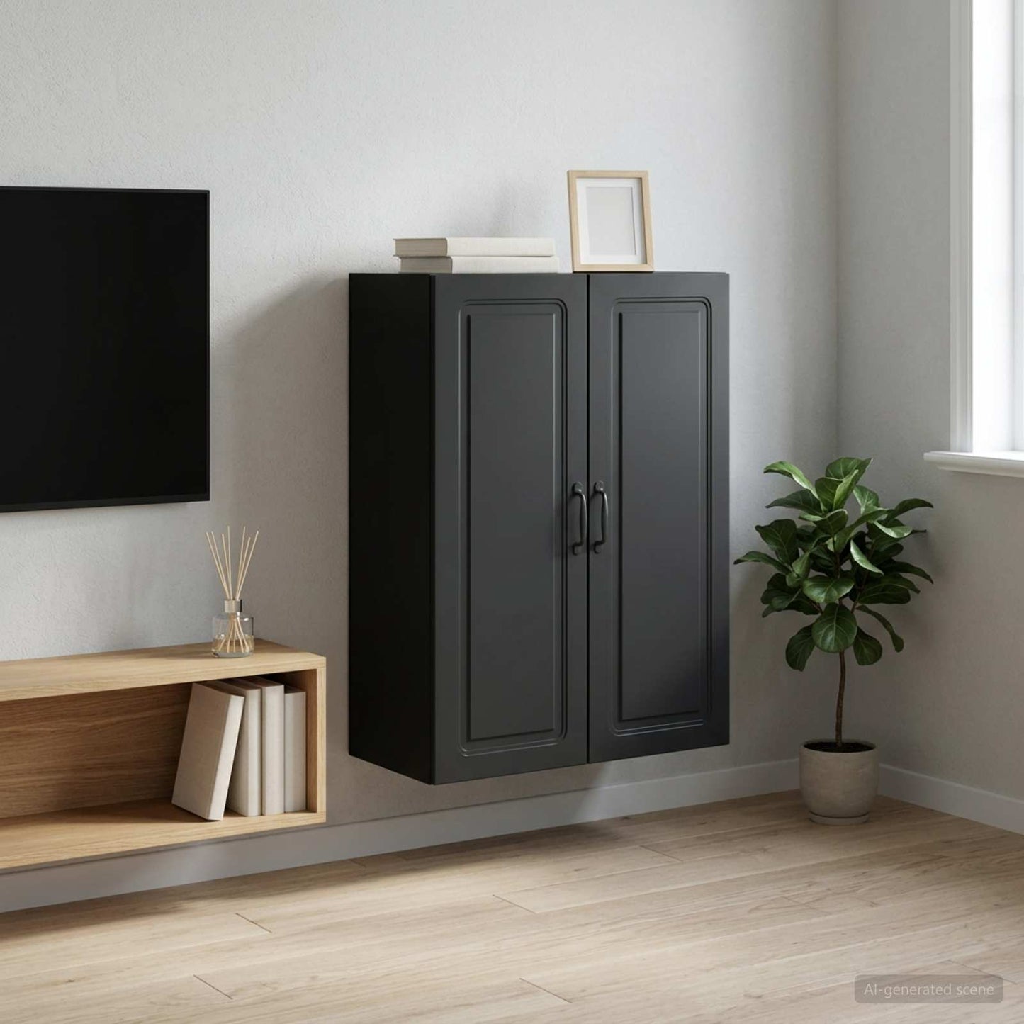 Wall-Mounted Cabinet Black 66 x 34.5 x 90 cm Engineered Wood