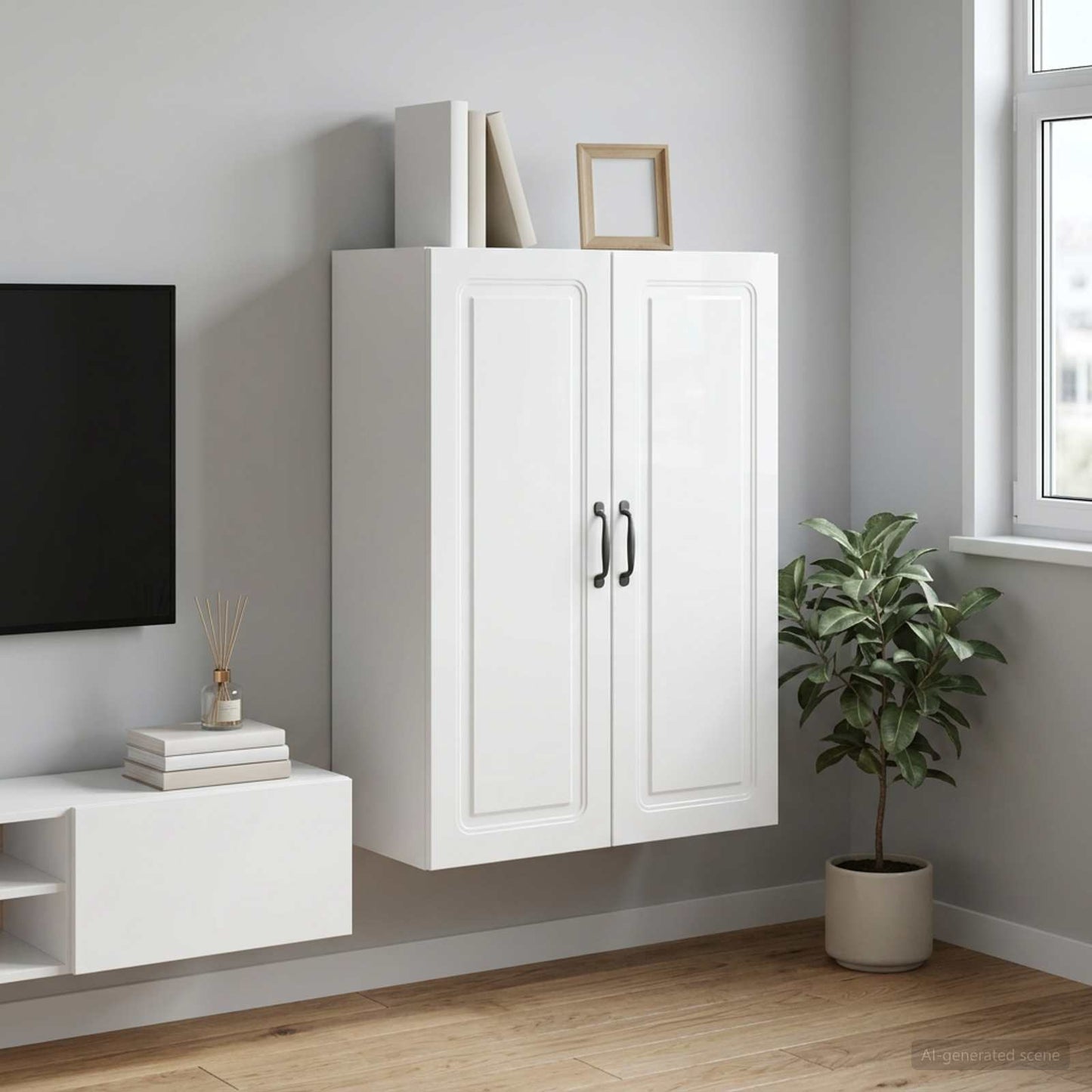 Wall-Mounted Cabinet High Gloss White 66 x 34.5 x 90 cm