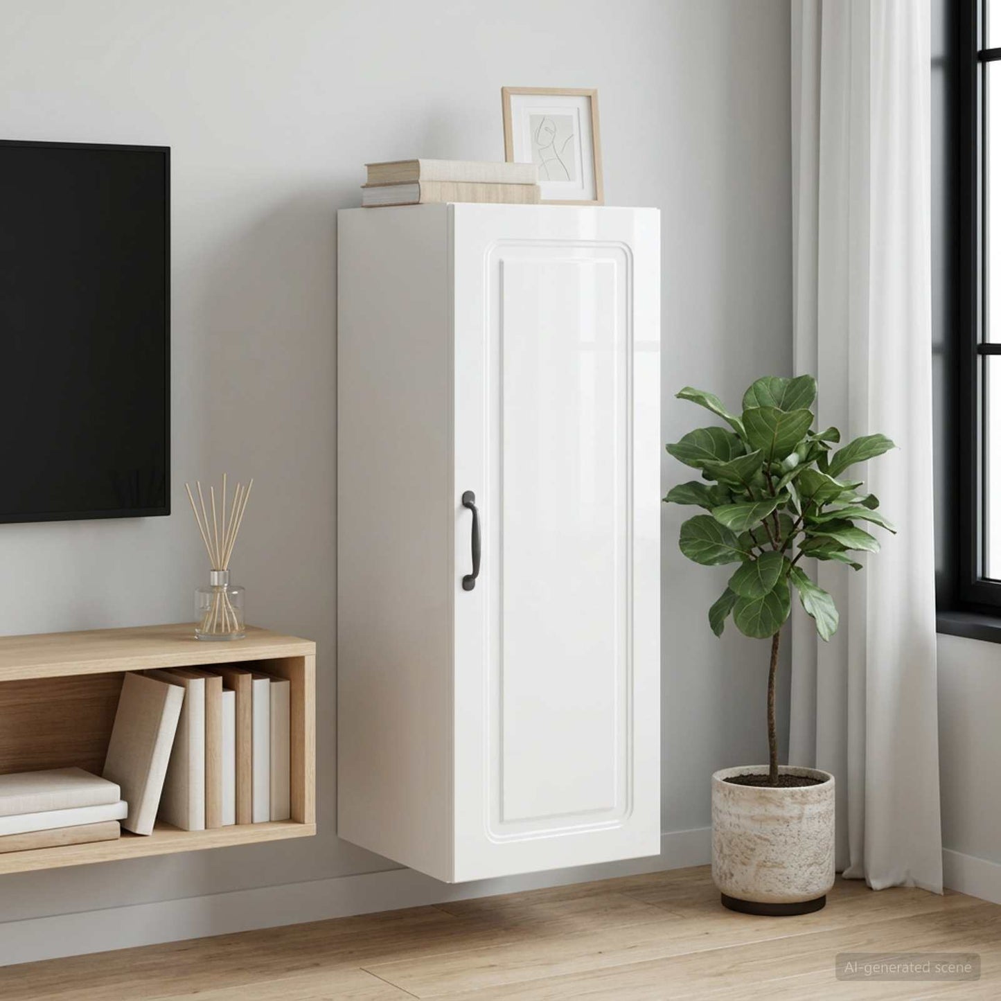 Wall-Mounted Cabinet High Gloss White 33 x 34.5 x 90 cm