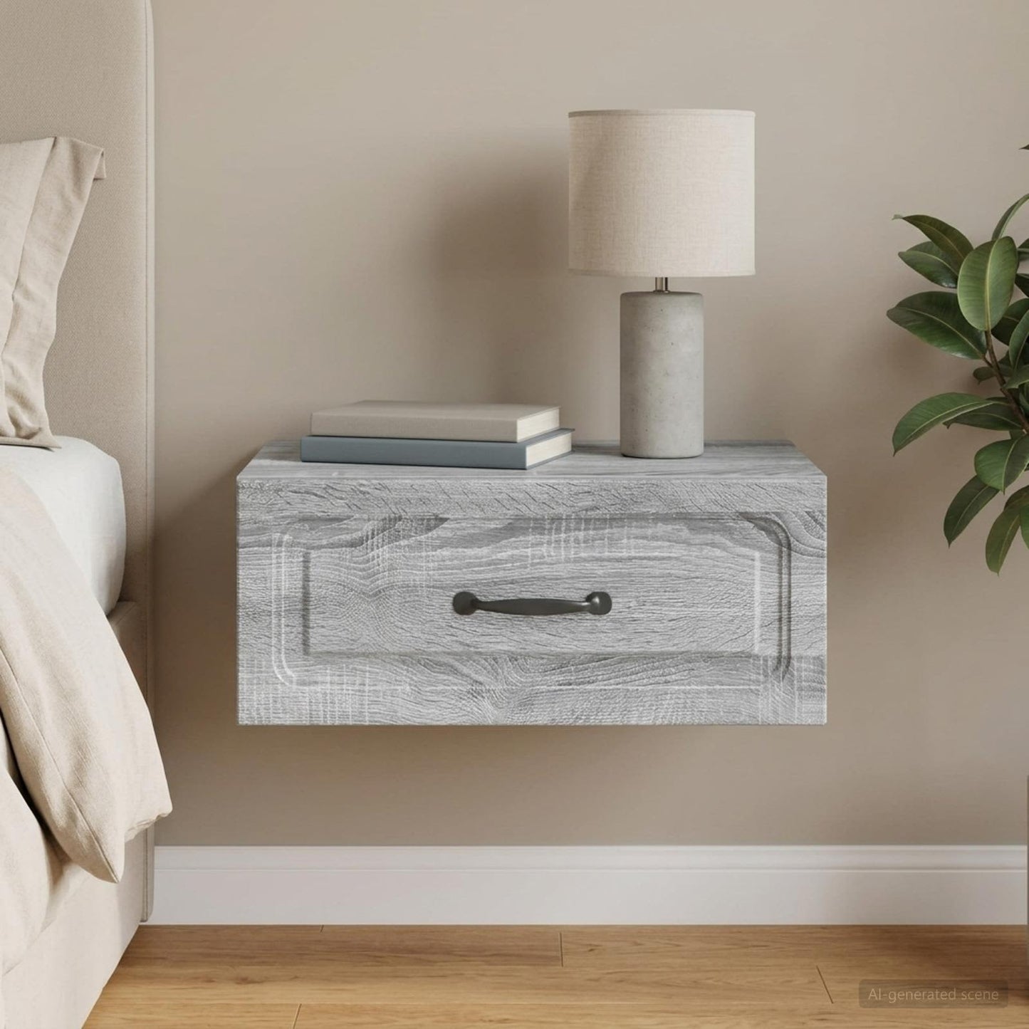 Wall-Mounted Bedside Cabinet Grey Sonoma 49 x 34.5 x 20 cm