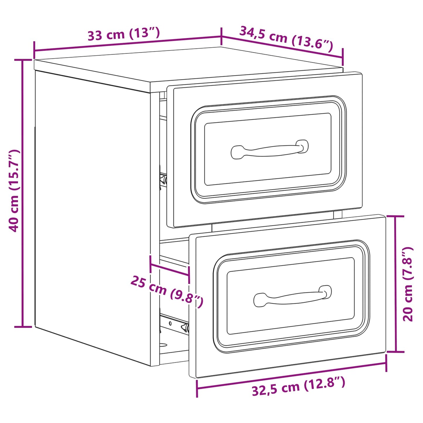 Wall-Mounted Bedside Cabinet with Drawer 2 pcs Concrete Grey