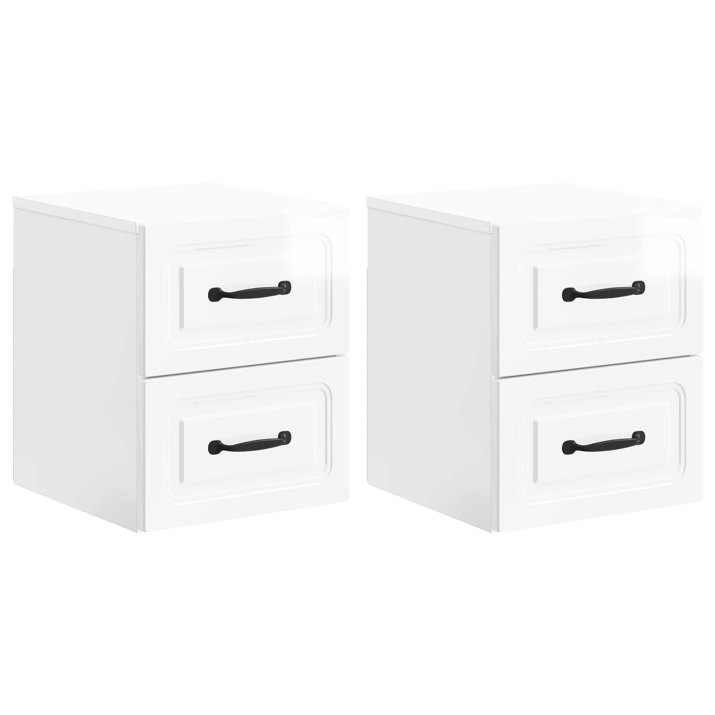 Wall-Mounted Bedside Cabinet with Drawer 2 pcs High Gloss White