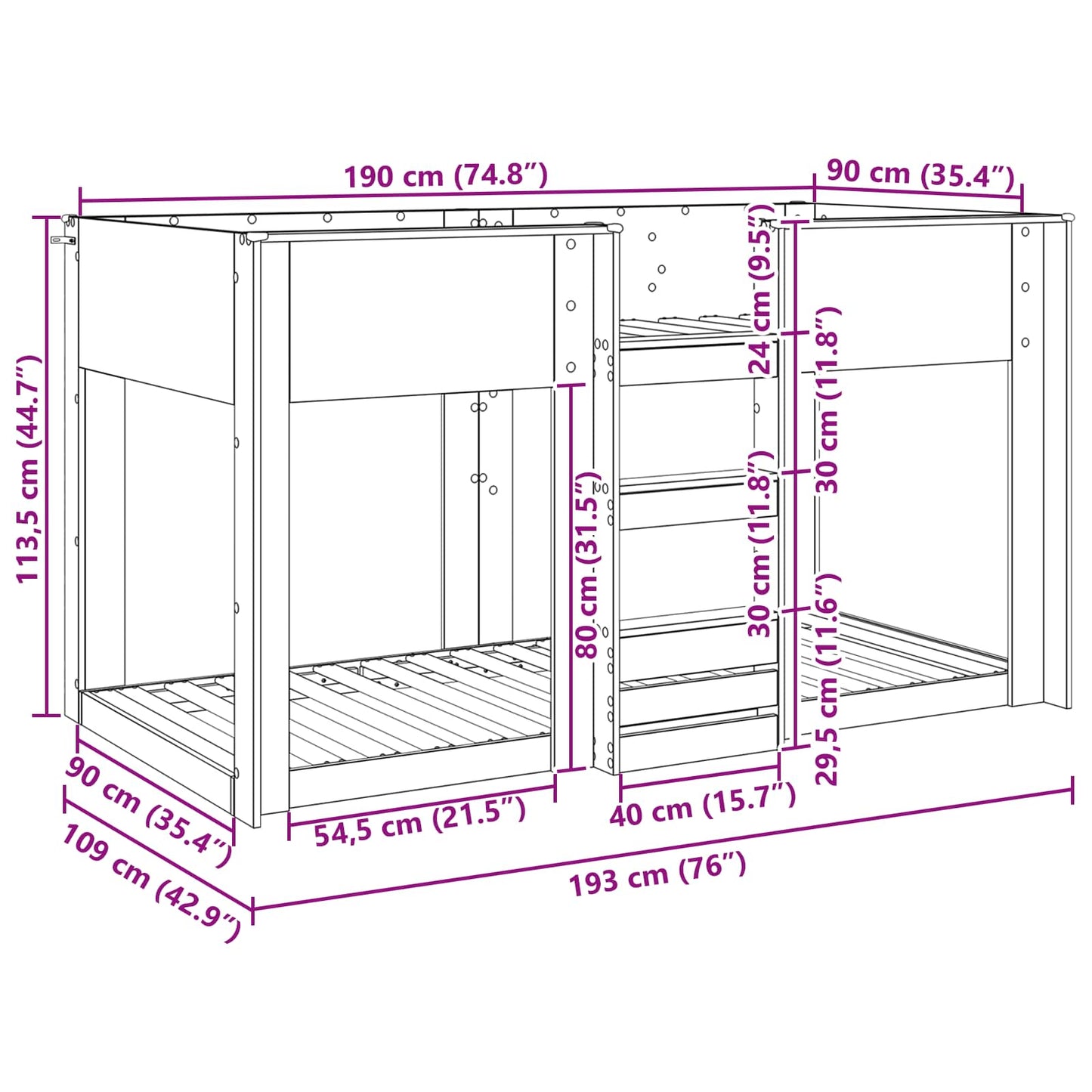 Bunk Bed for Kids Concrete Grey 90 x 190 cm Engineered Wood