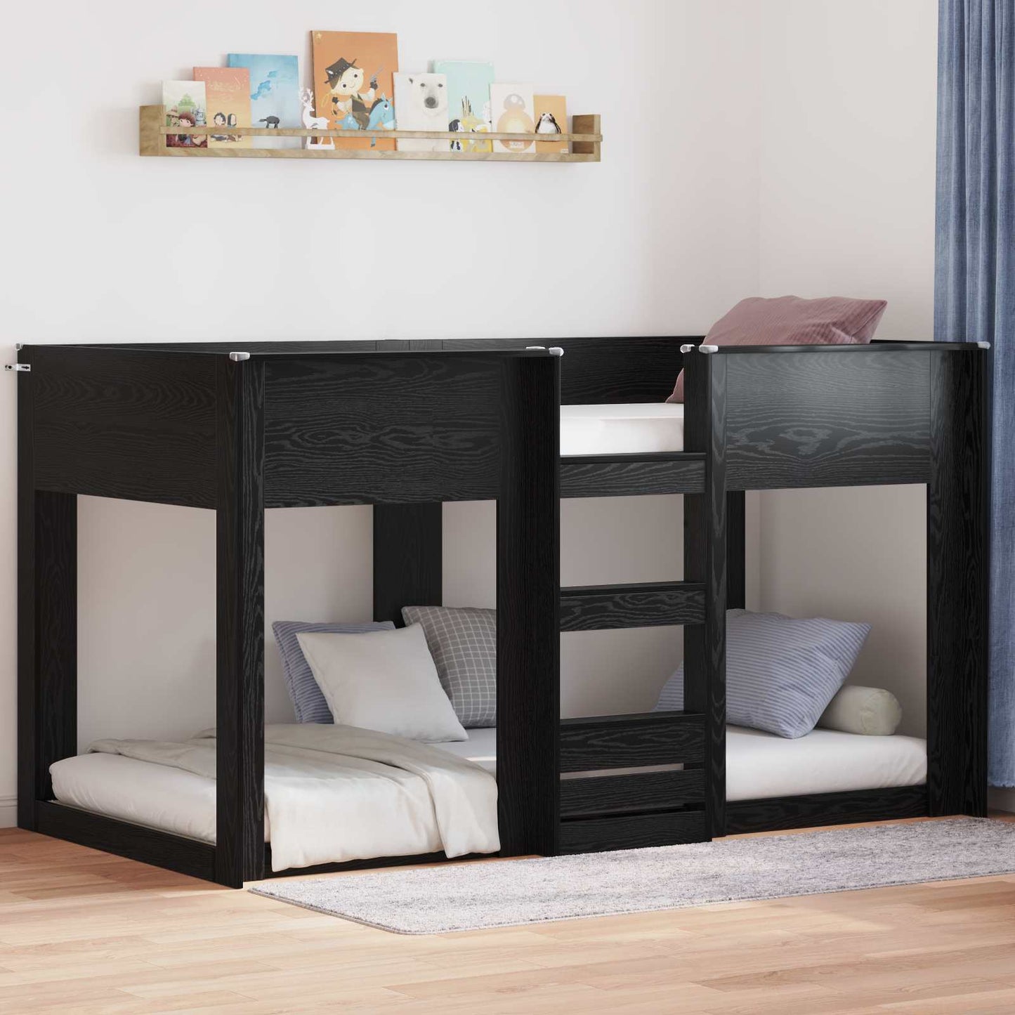 Bunk Bed for Kids Black Oak 100 x 200 cm Engineered Wood
