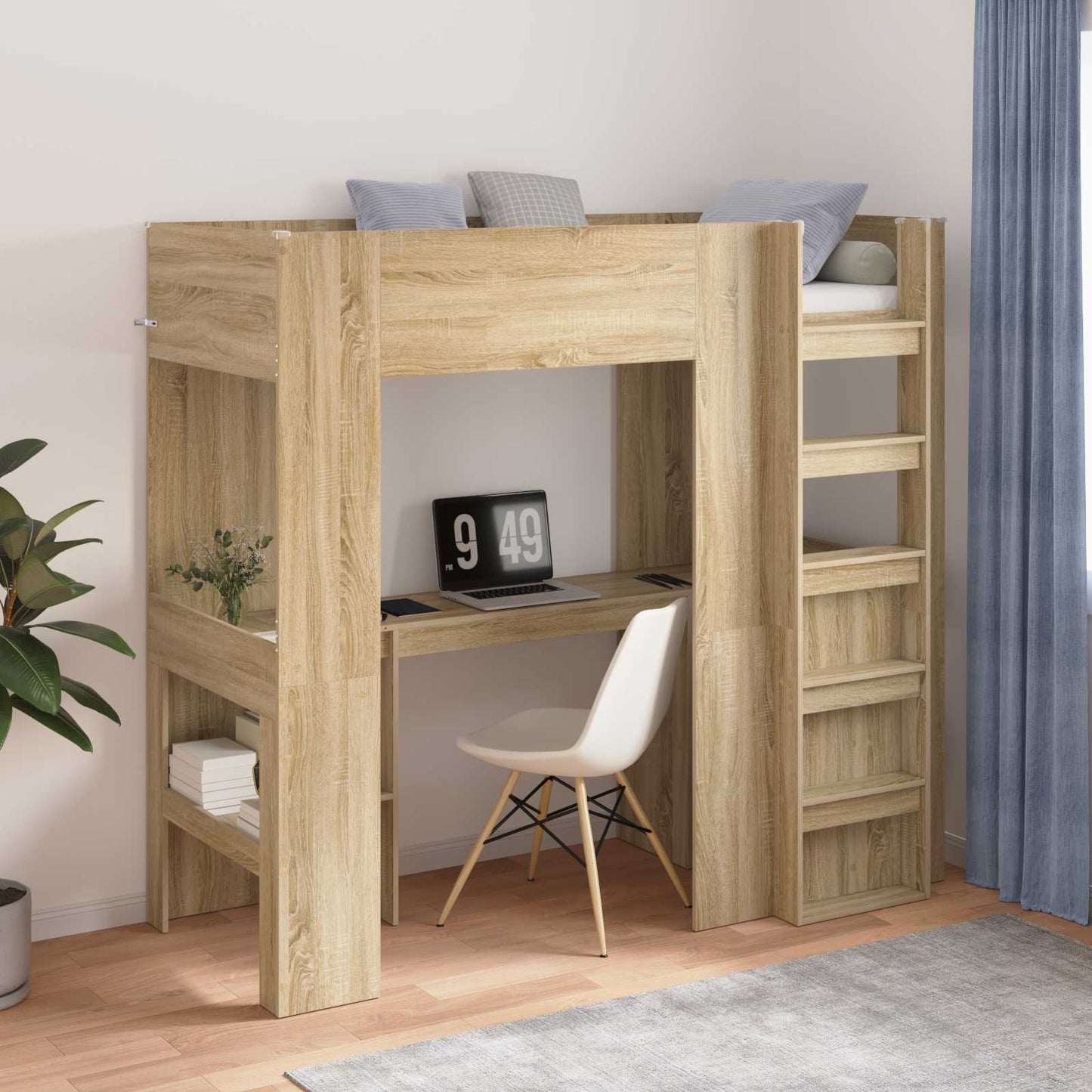 Loft Bed Frame with Desk Sonoma Oak 75 x 190 cm Engineered Wood