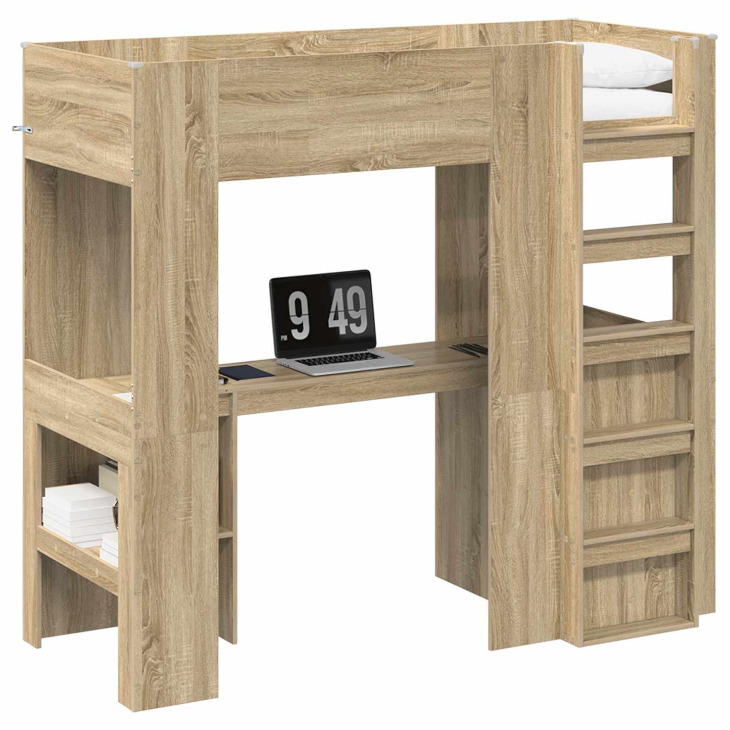 Loft Bed Frame with Desk Sonoma Oak 75 x 190 cm Engineered Wood