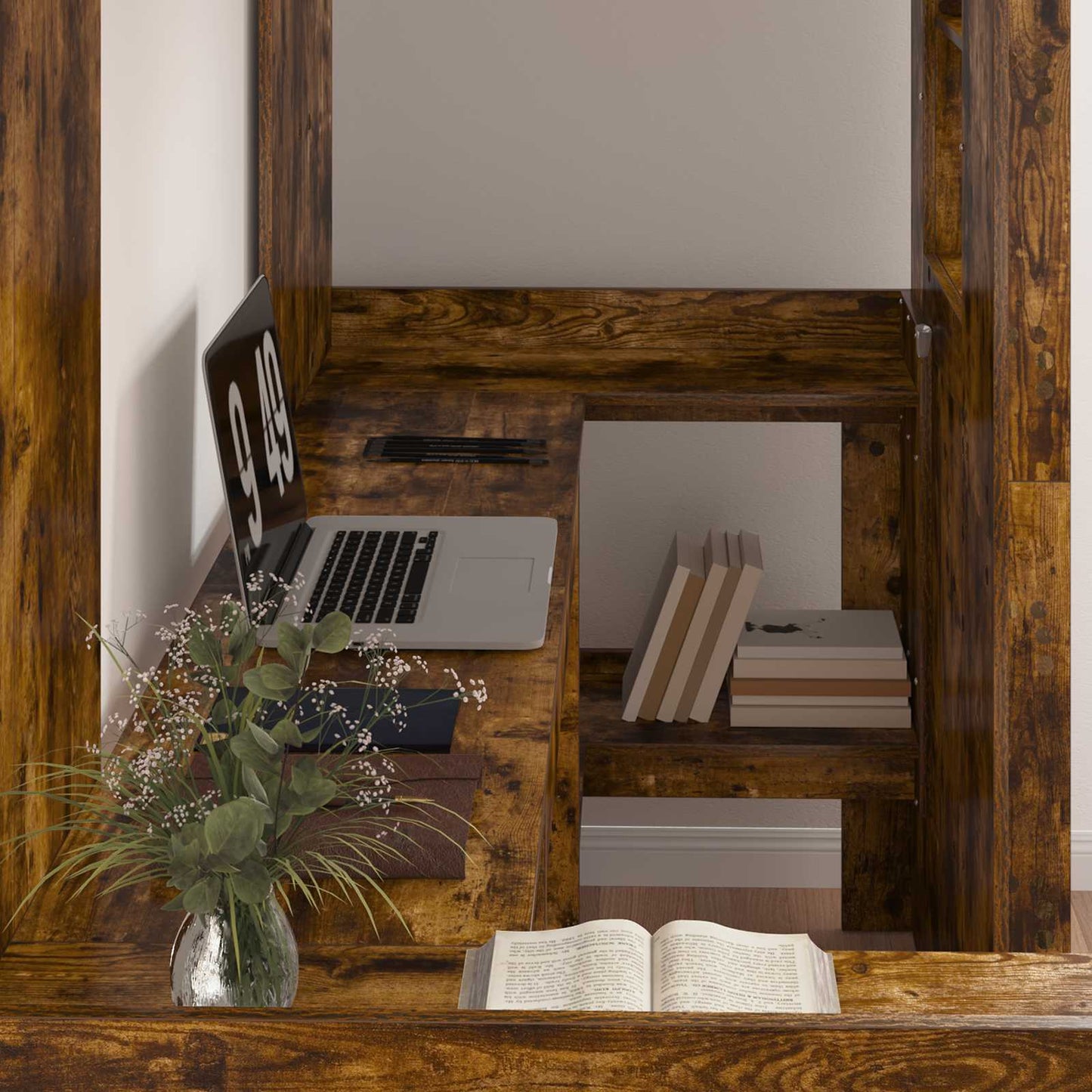 Loft Bed Frame with Desk Smoked Oak 75 x 190 cm Engineered Wood