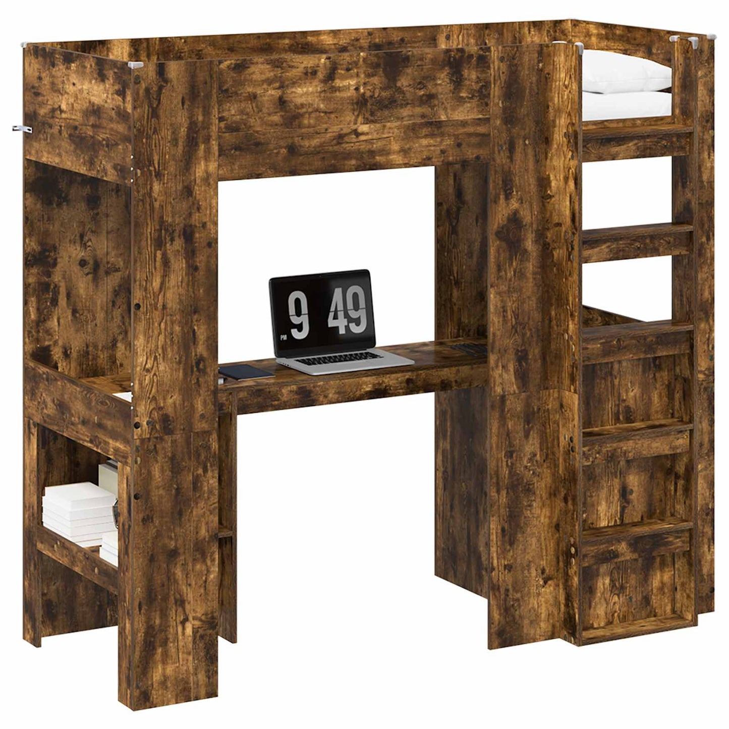Loft Bed Frame with Desk Smoked Oak 75 x 190 cm Engineered Wood