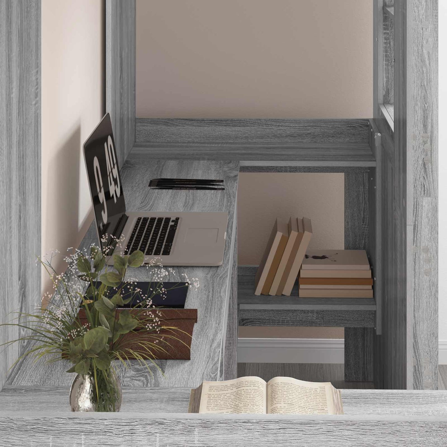 Loft Bed Frame with Desk with Storage Grey Sonoma 75 x 190 cm