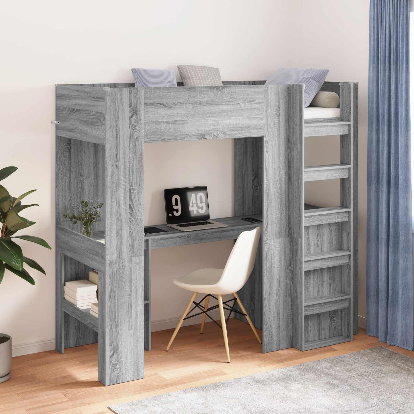 Loft Bed Frame with Desk with Storage Grey Sonoma 75 x 190 cm