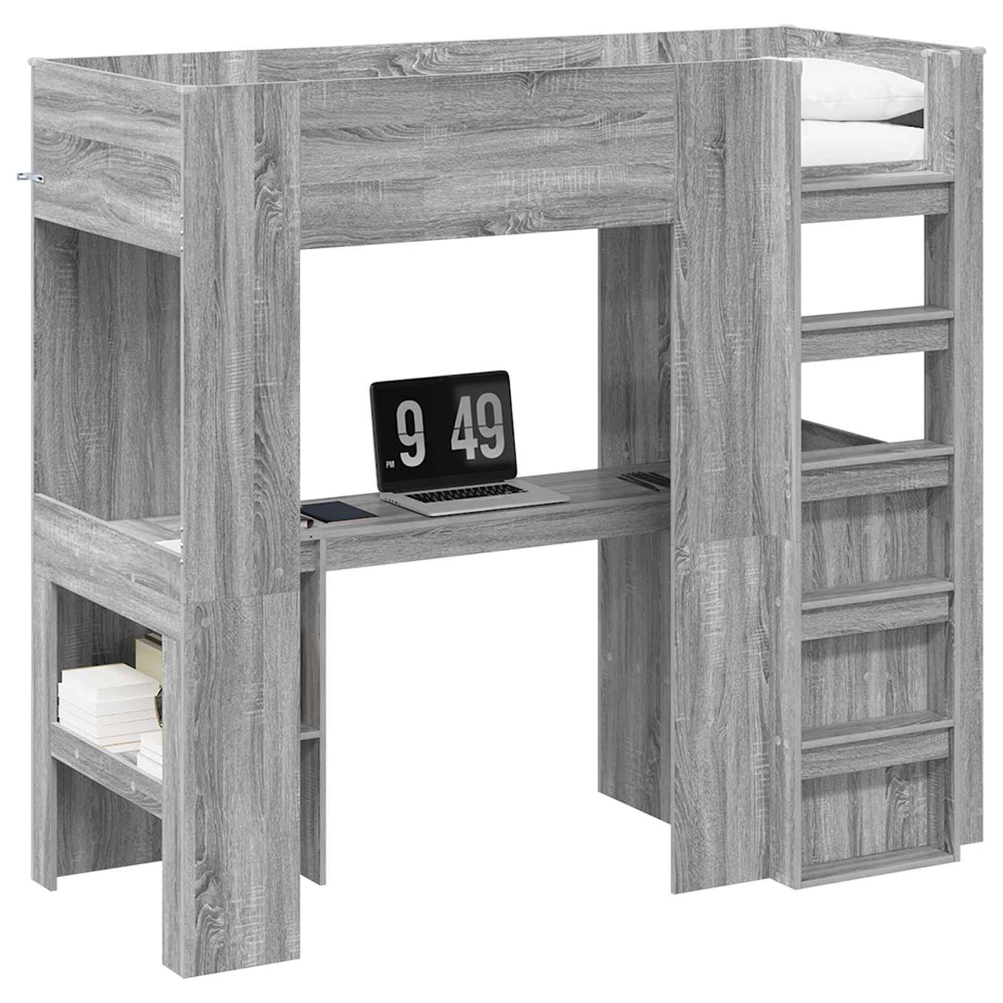 Loft Bed Frame with Desk with Storage Grey Sonoma 75 x 190 cm